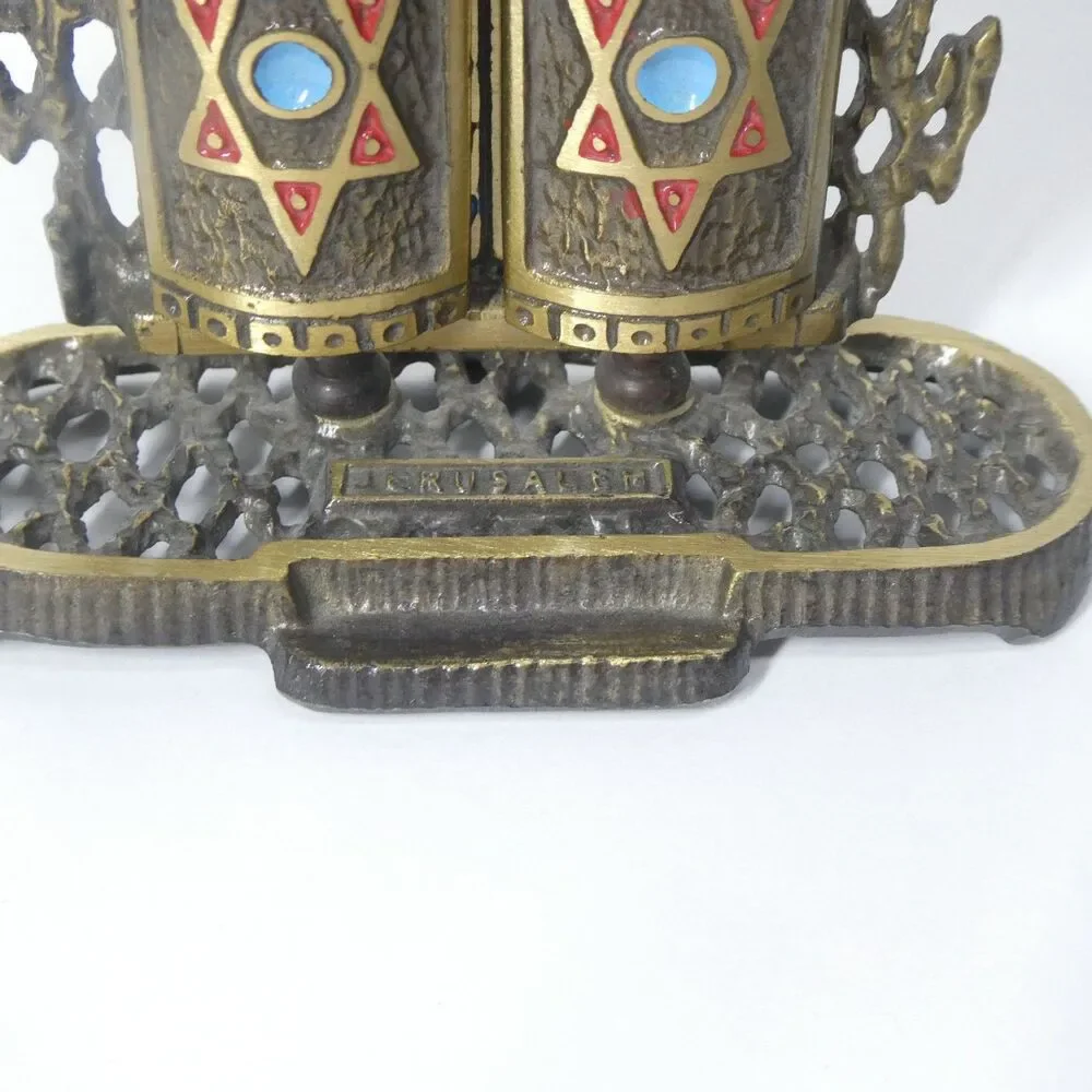 Jewish Brass & Enamel 10 Commandments Statue Vintage Judaica